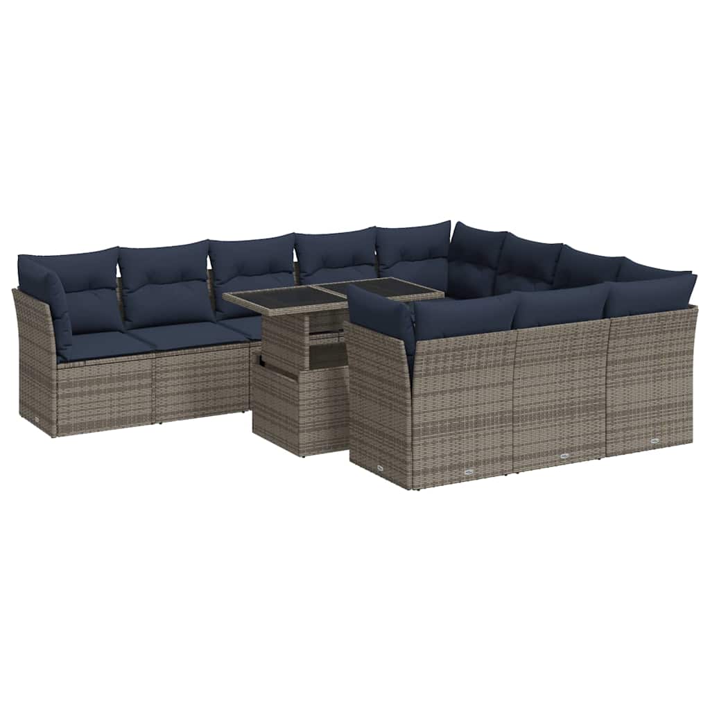 11-dijelni set vrtnih sofa poliratan i bagrem s jastucima sivi