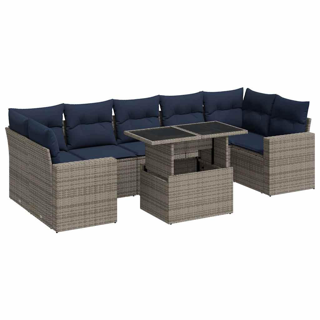 8-dijelni set vrtnih sofa od poliratana s jastucima sivi bagrem