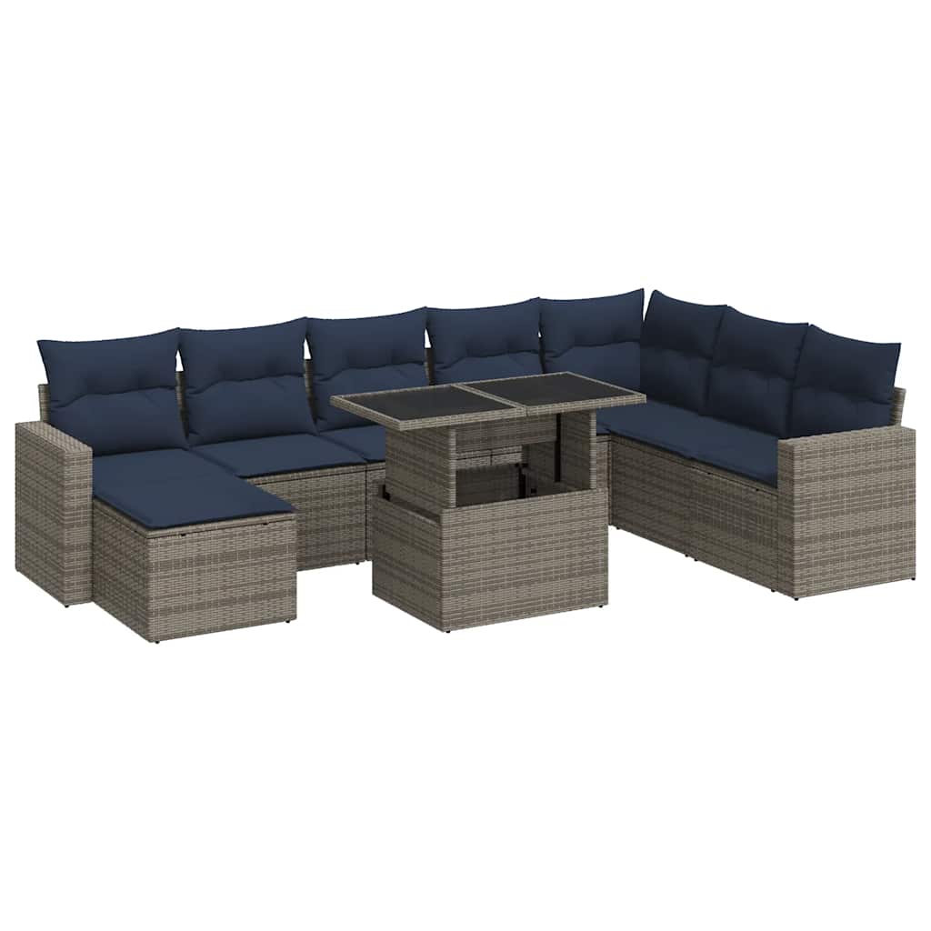 9-dijelni set vrtnih sofa poliratan i bagrem s jastucima sivi