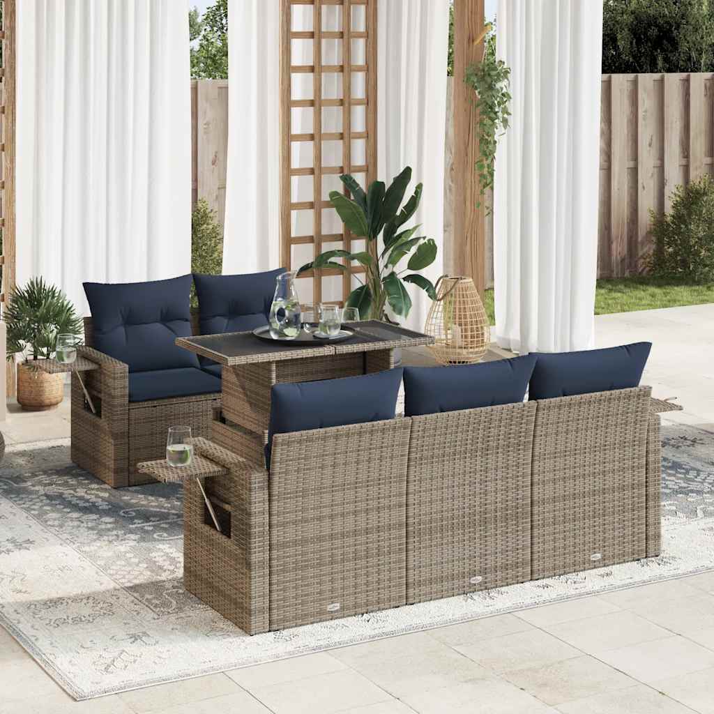 6-dijelni set vrtnih sofa s jastucima sivi od poliratana