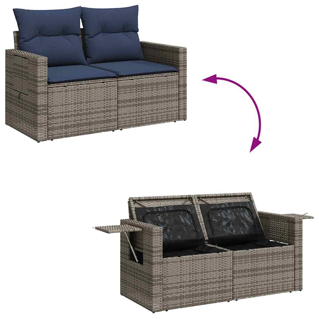 7-dijelni set vrtnih sofa poliratan i bagrem s jastucima sivi