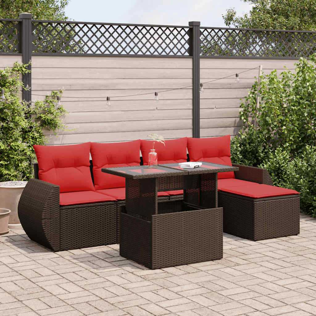 Vrtni set od 6 dijelova s jastucima, smeđi poliratan, akacija