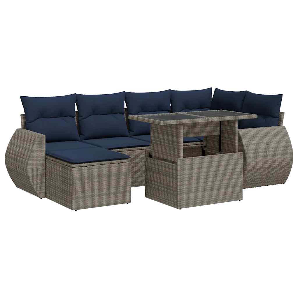 7-dijelni set vrtnih sofa poliratan i bagrem s jastucima sivi