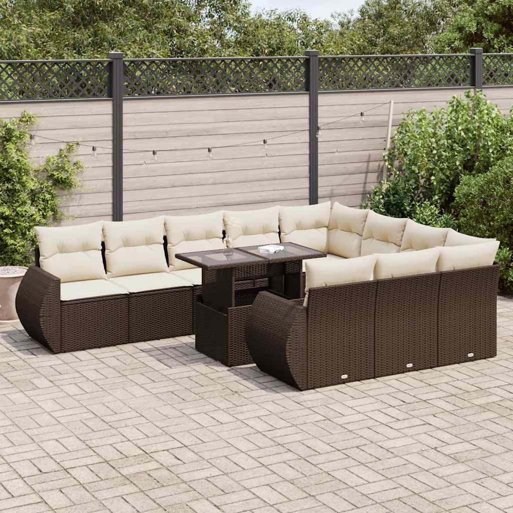 11-dijelni set vrtnih sofa od poliratana s jastucima smeđi