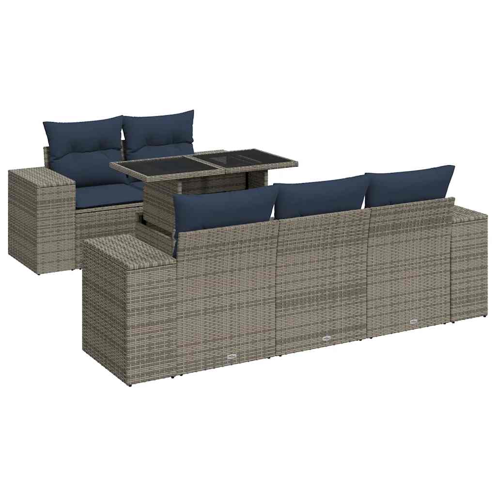 6-dijelni set vrtnih sofa poliratan i bagrem s jastucima sivi