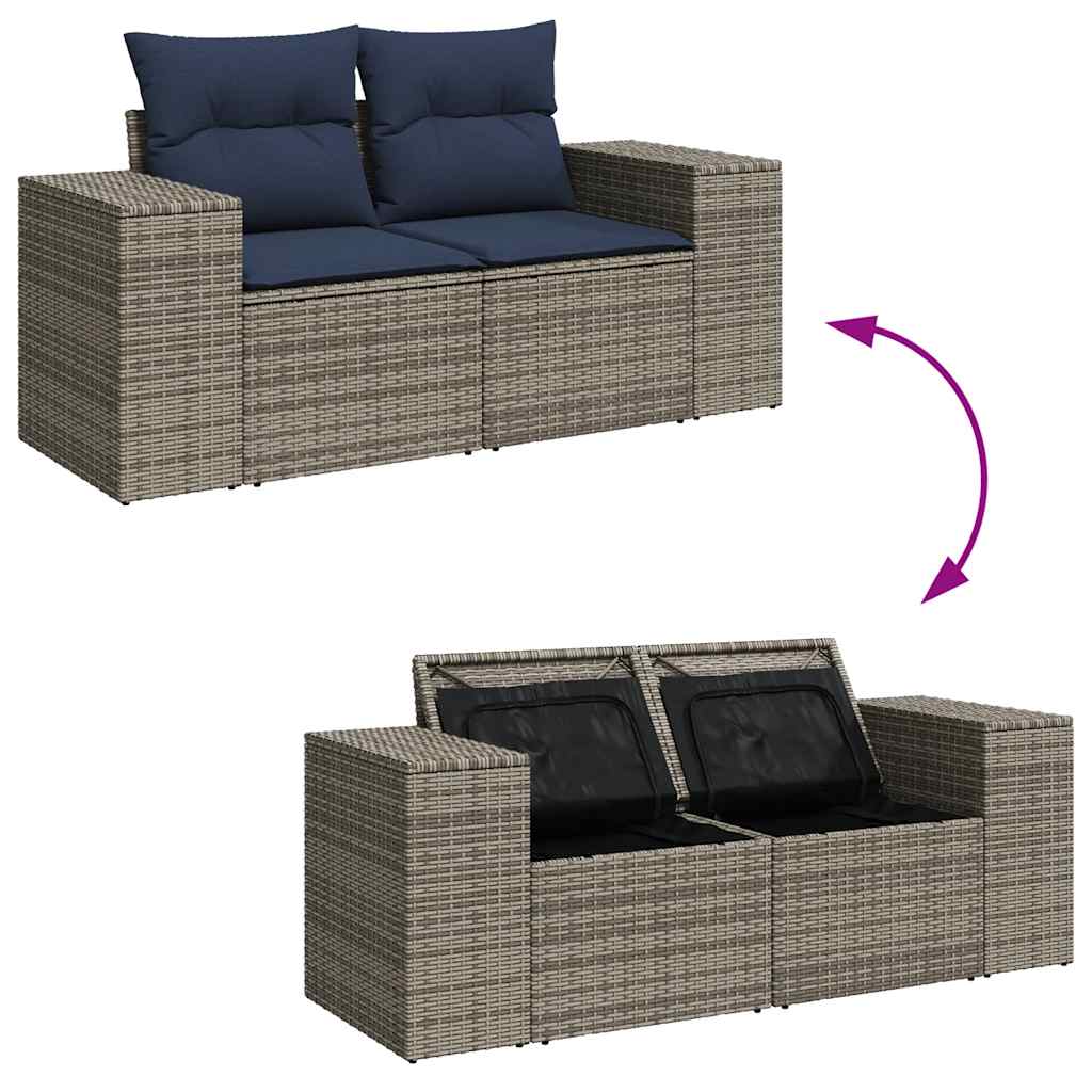 7-dijelni set vrtnih sofa poliratan i bagrem s jastucima sivi