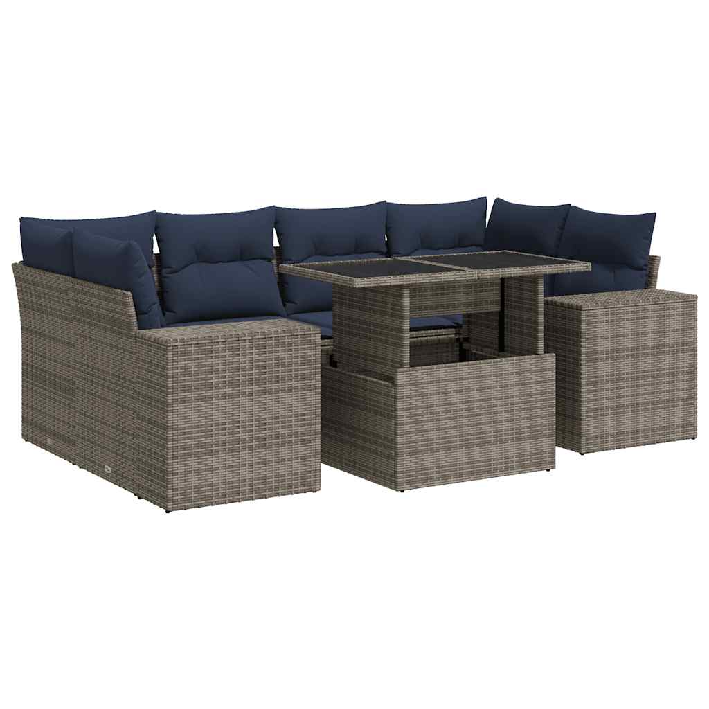 7-dijelni set vrtnih sofa poliratan i bagrem s jastucima sivi