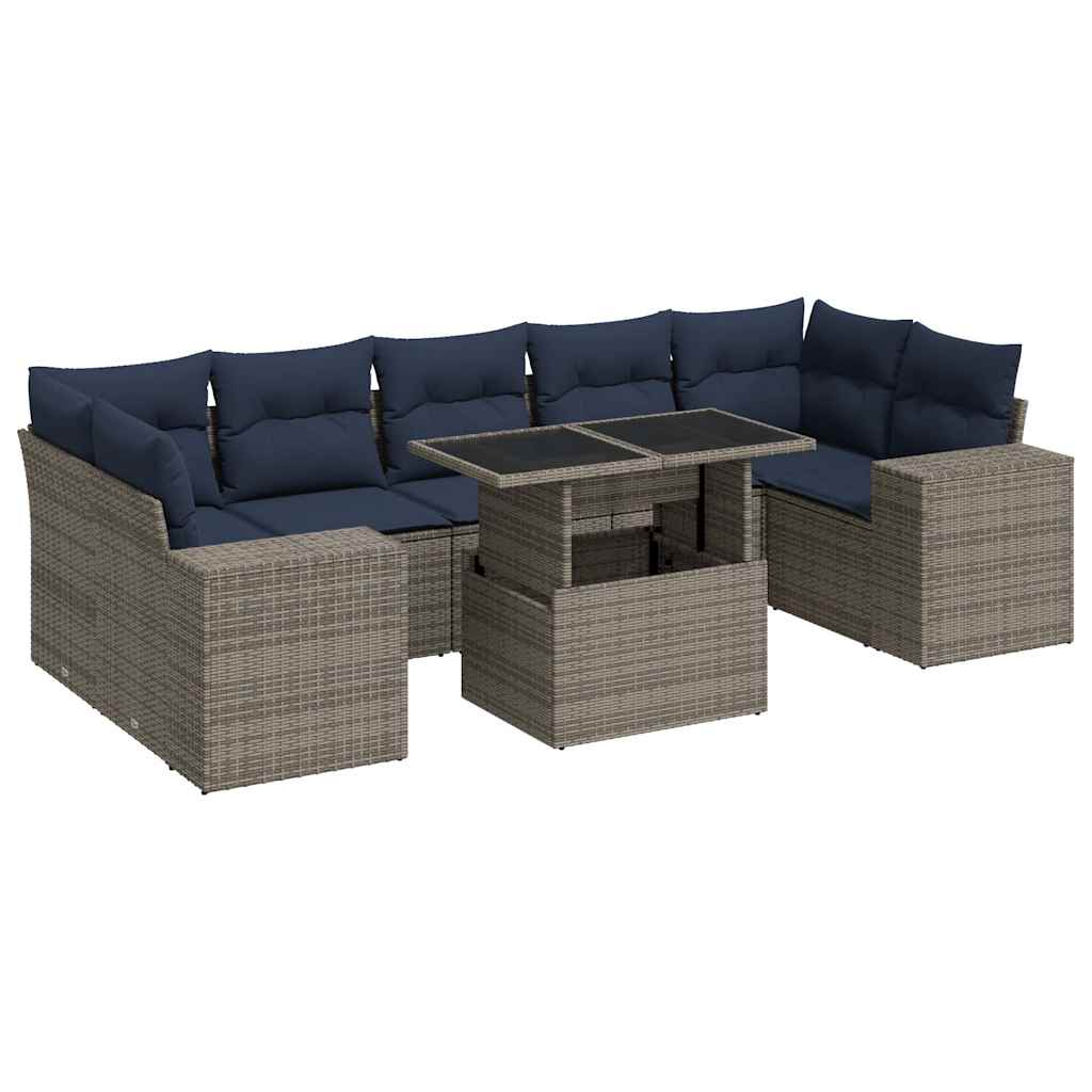 8-dijelni set vrtnih sofa od poliratana s jastucima sivi bagrem