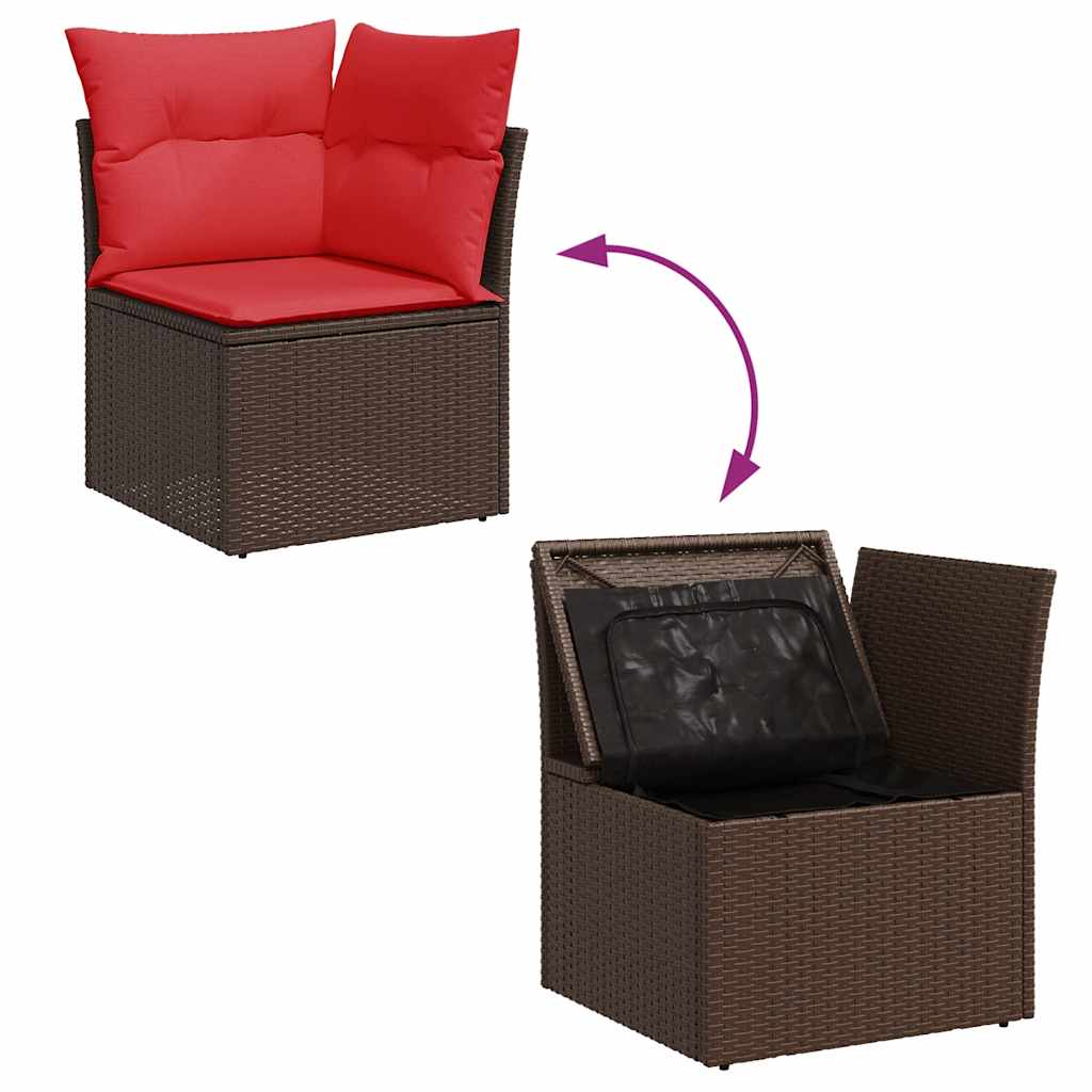 Vrtni set od 10 dijelova s jastucima, smeđi poliratan, akacija