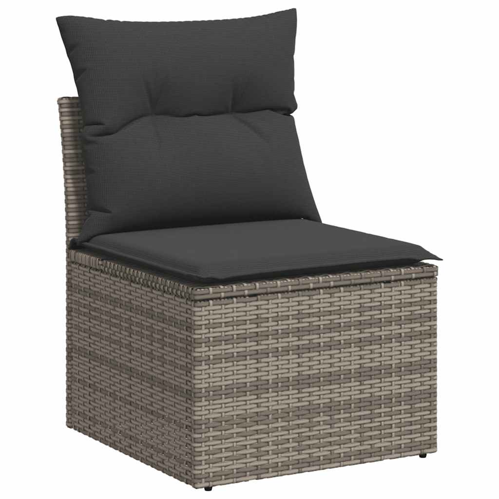 9-dijelni set vrtnih sofa poliratan i bagrem s jastucima sivi