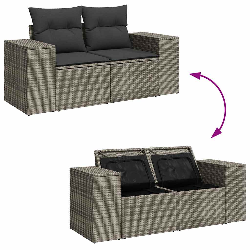 10-dijelni set vrtnih sofa poliratan i bagrem s jastucima sivi