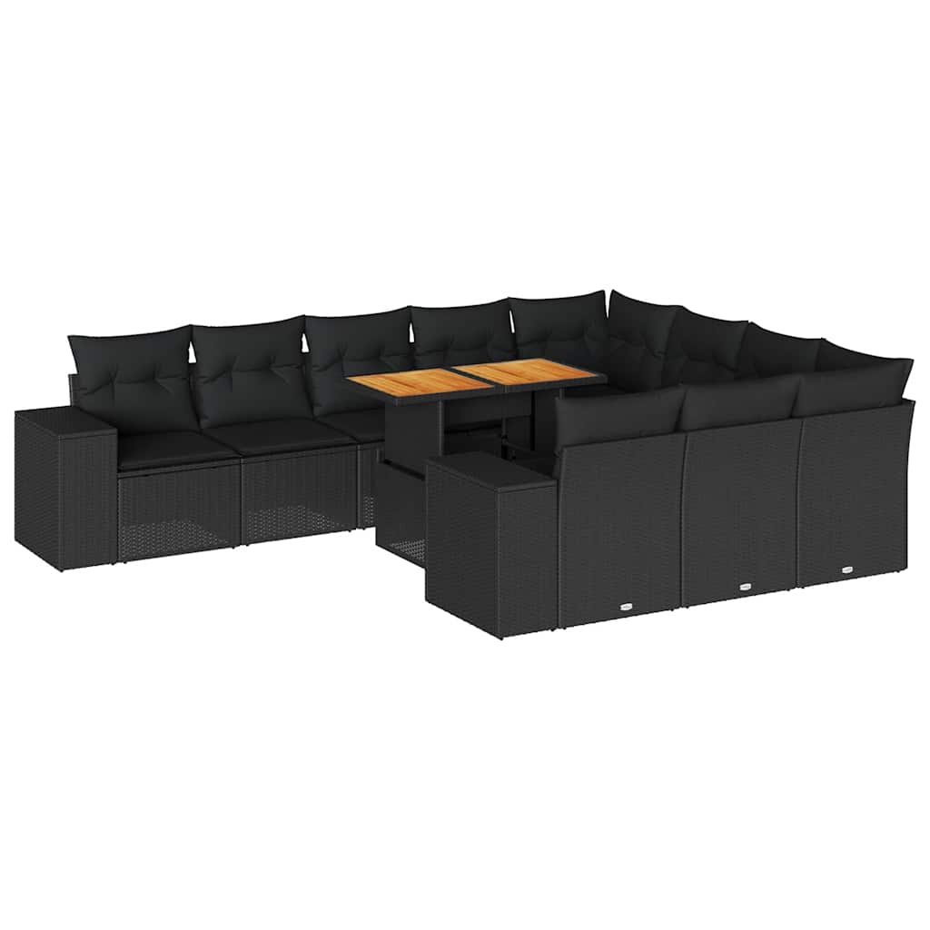 10-dijelni set vrtnih sofa s jastucima crni poliratana bagrem