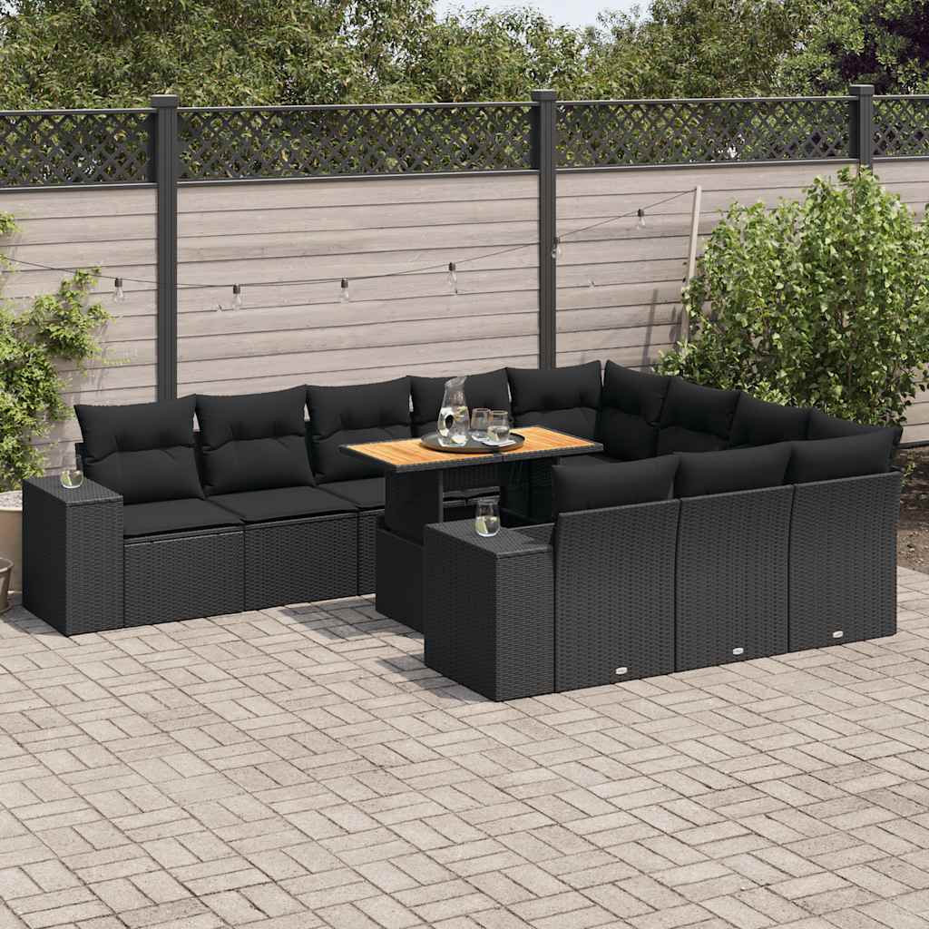 10-dijelni set vrtnih sofa s jastucima crni poliratana bagrem