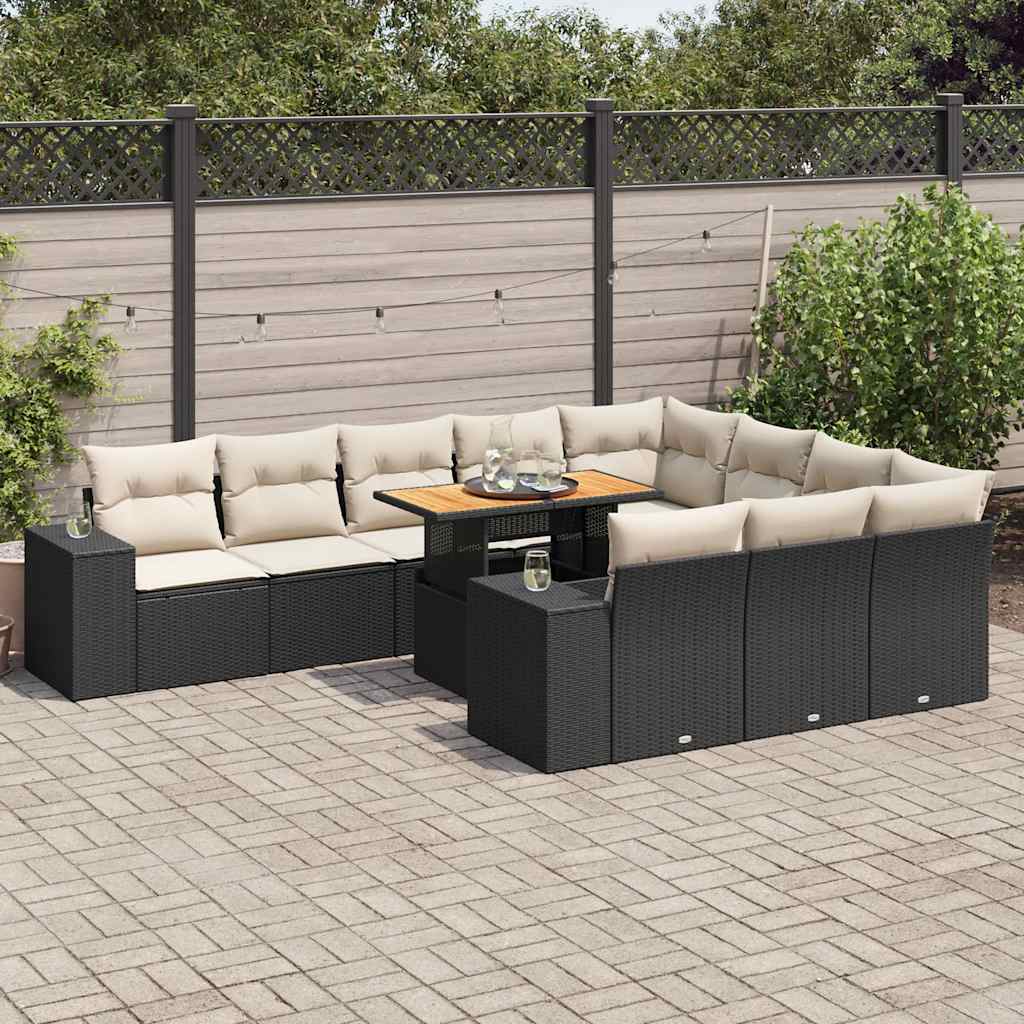 10-dijelni set vrtnih sofa s jastucima crni poliratana bagrem