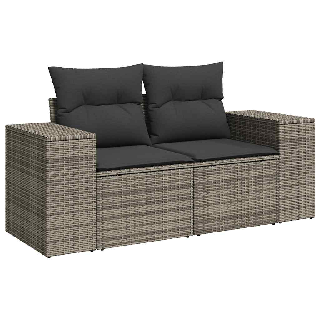 10-dijelni set vrtnih sofa poliratan i bagrem s jastucima sivi