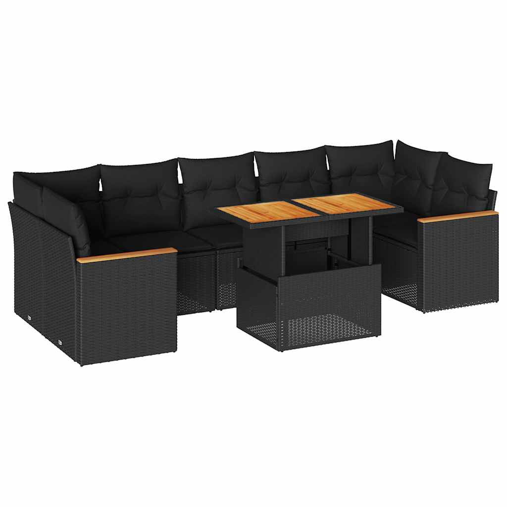 8-dijelni set vrtnih sofa od poliratana s jastucima crni bagrem