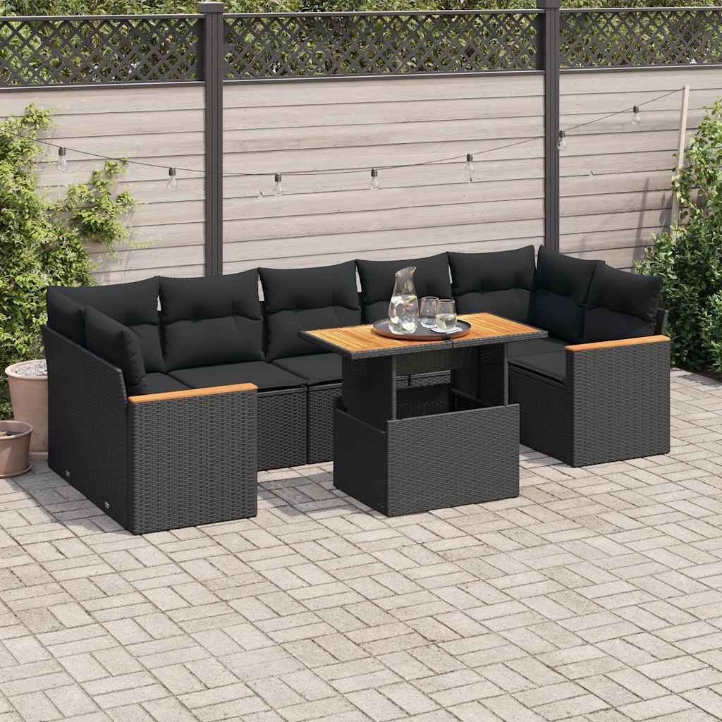 8-dijelni set vrtnih sofa od poliratana s jastucima crni bagrem