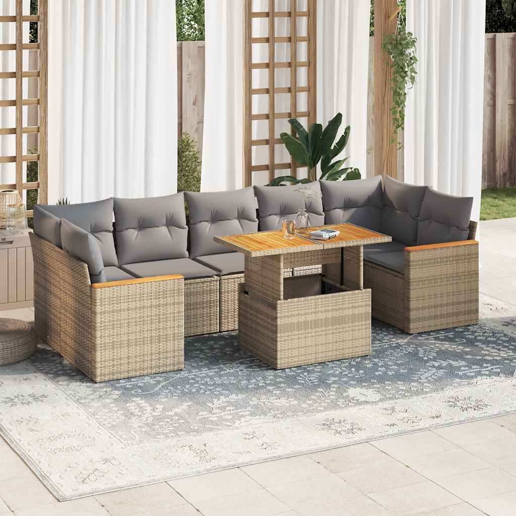 8-dijelni set vrtnih sofa od poliratana s jastucima bež bagrem