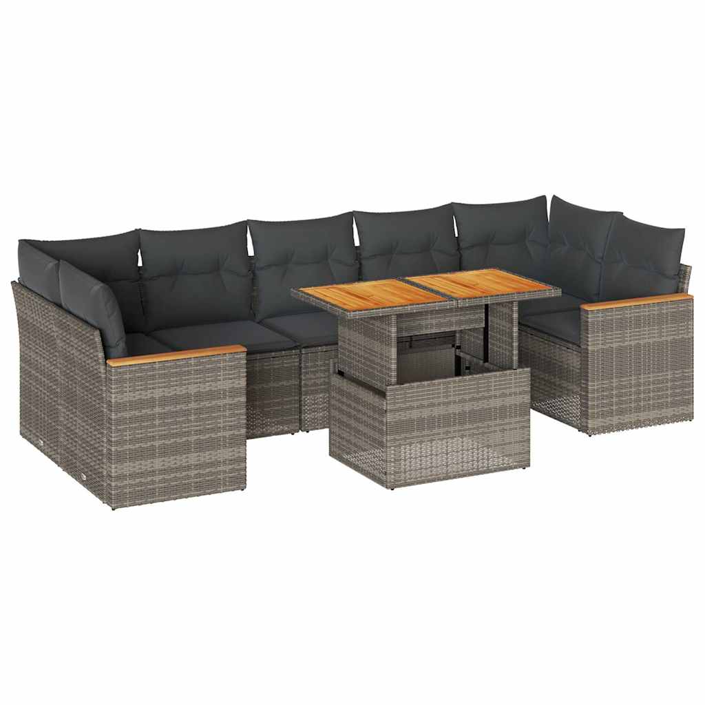 8-dijelni set vrtnih sofa od poliratana s jastucima sivi bagrem