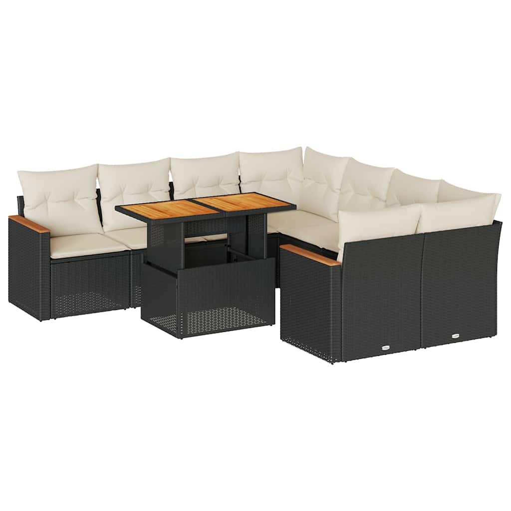 9-dijelni set vrtnih sofa s jastucima crni od poliratana bagrem