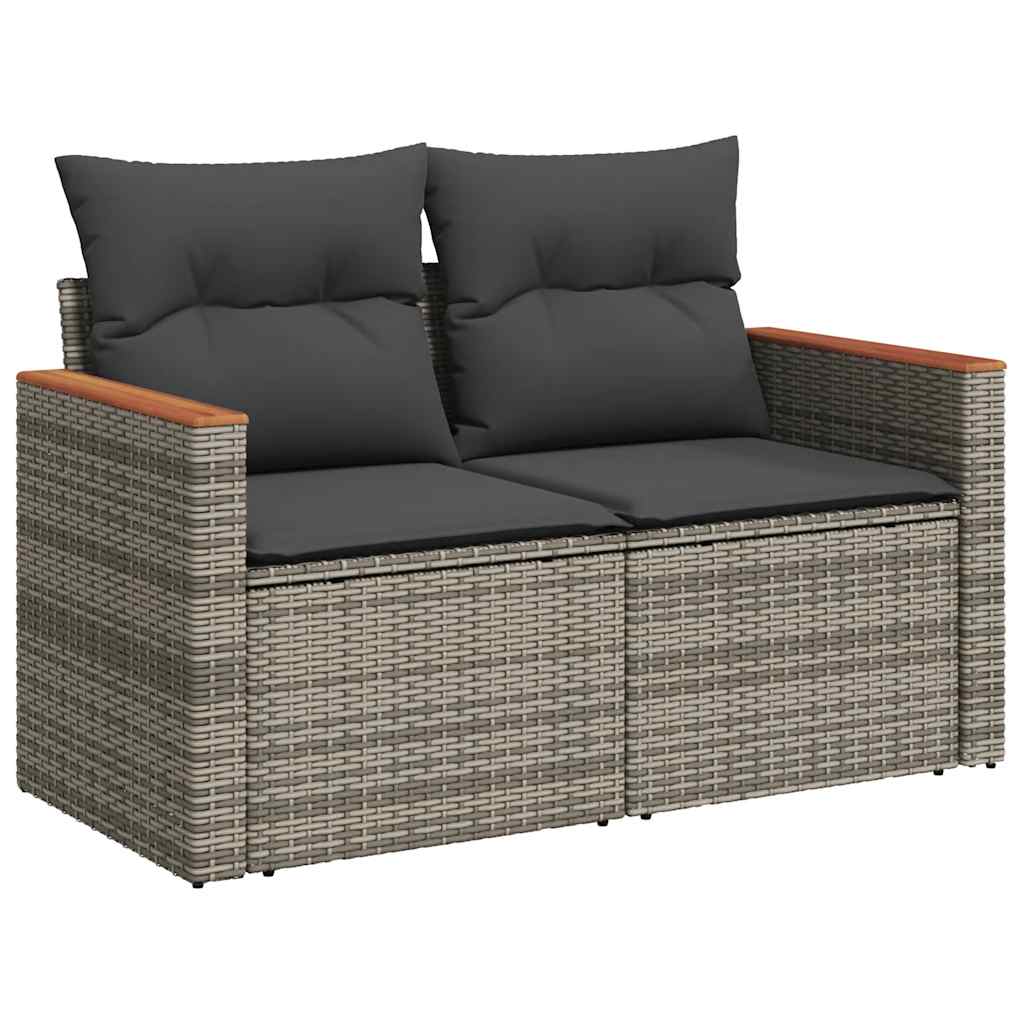 9-dijelni set vrtnih sofa poliratan i bagrem s jastucima sivi