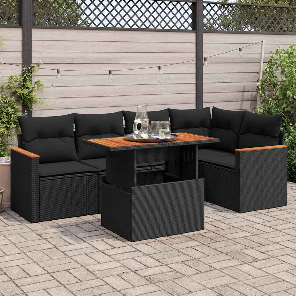 6-dijelni set vrtnih sofa s jastucima crni od poliratana bagrem