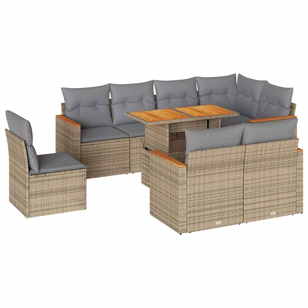 9-dijelni set vrtnih sofa s jastucima bež od poliratana bagrem
