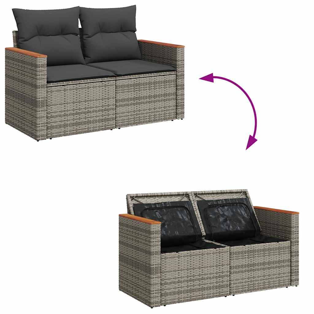 9-dijelni set vrtnih sofa poliratan i bagrem s jastucima sivi