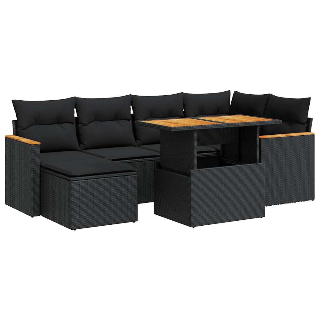7-dijelni set vrtnih sofa od poliratana s jastucima crni bagrem