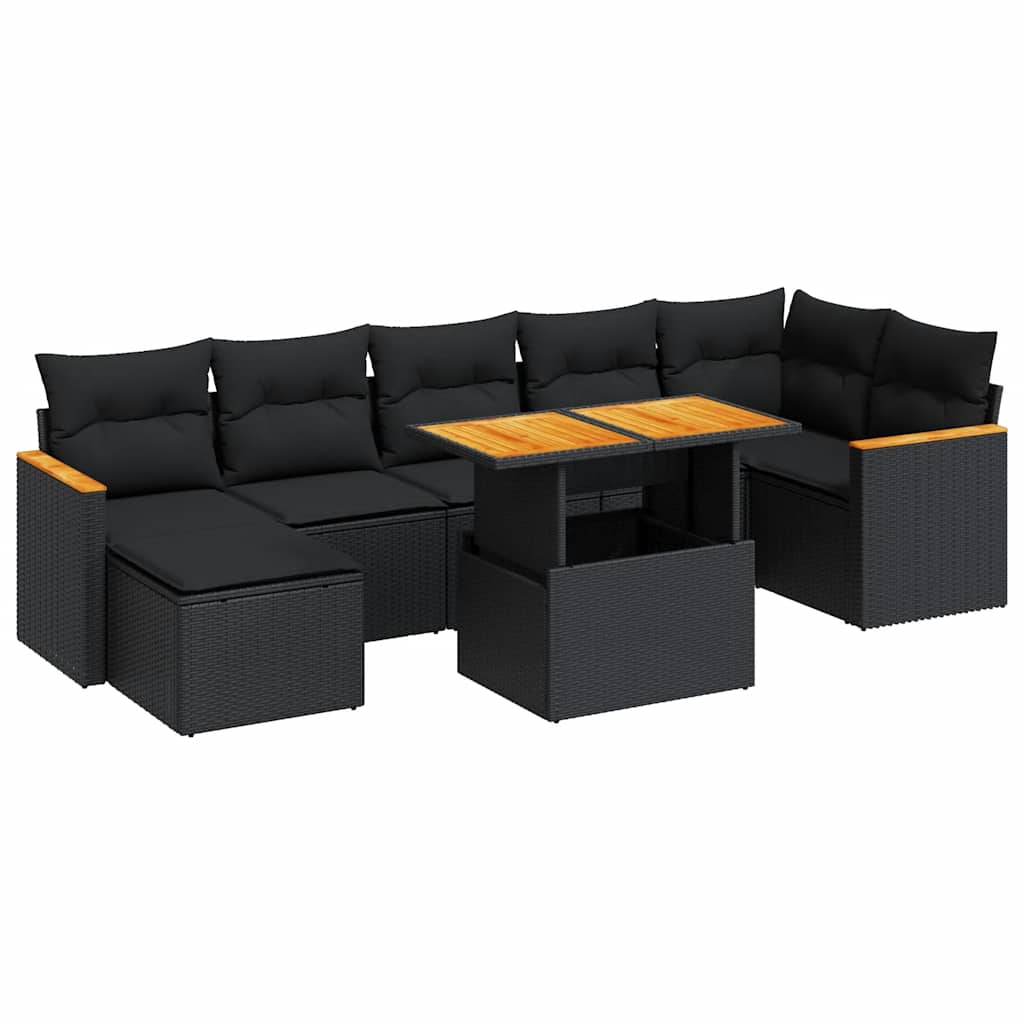 8-dijelni set vrtnih sofa od poliratana s jastucima crni bagrem