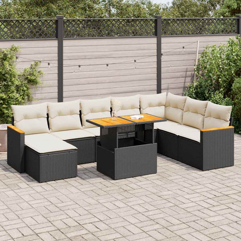 9-dijelni set vrtnih sofa s jastucima crni od poliratana bagrem