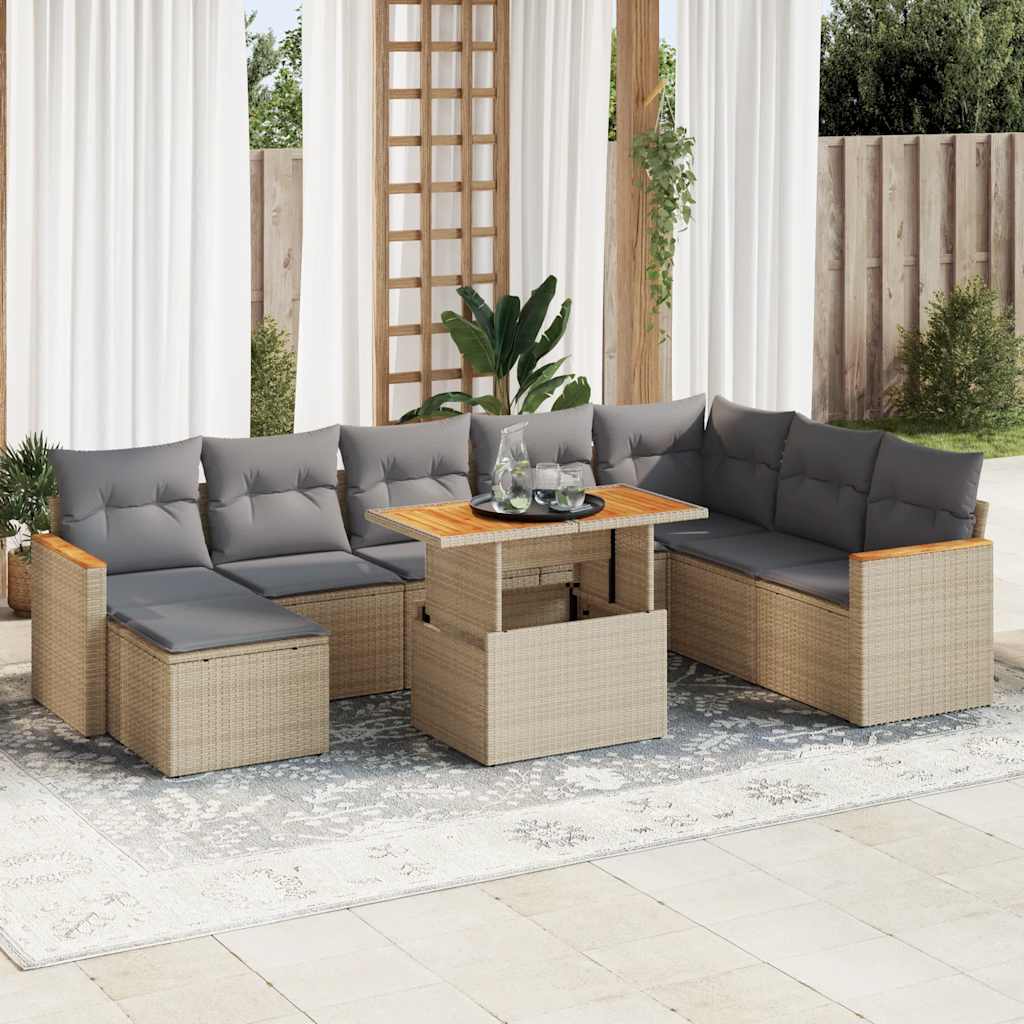 9-dijelni set vrtnih sofa s jastucima bež od poliratana bagrem