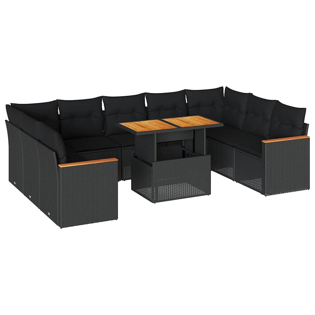 10-dijelni set vrtnih sofa s jastucima crni poliratana bagrem
