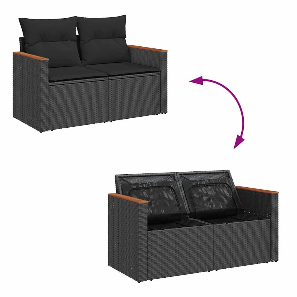 11-dijelni set vrtnih sofa poliratan i bagrem s jastucima crni