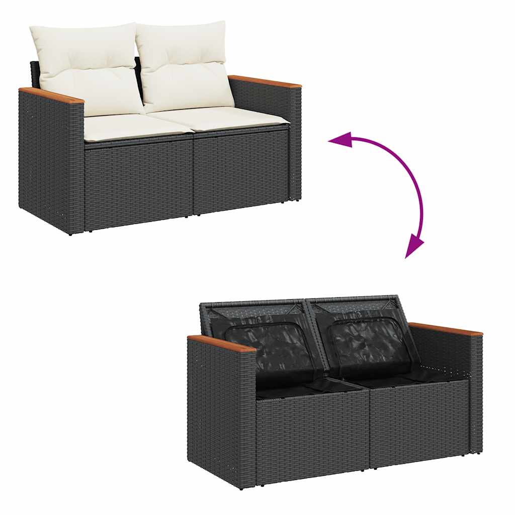 11-dijelni set vrtnih sofa poliratan i bagrem s jastucima crni