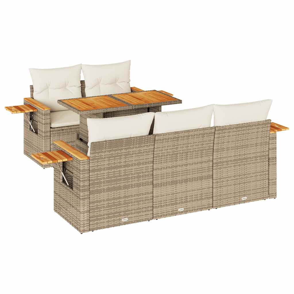 6-dijelni set vrtnih sofa s jastucima bež od poliratana bagrem