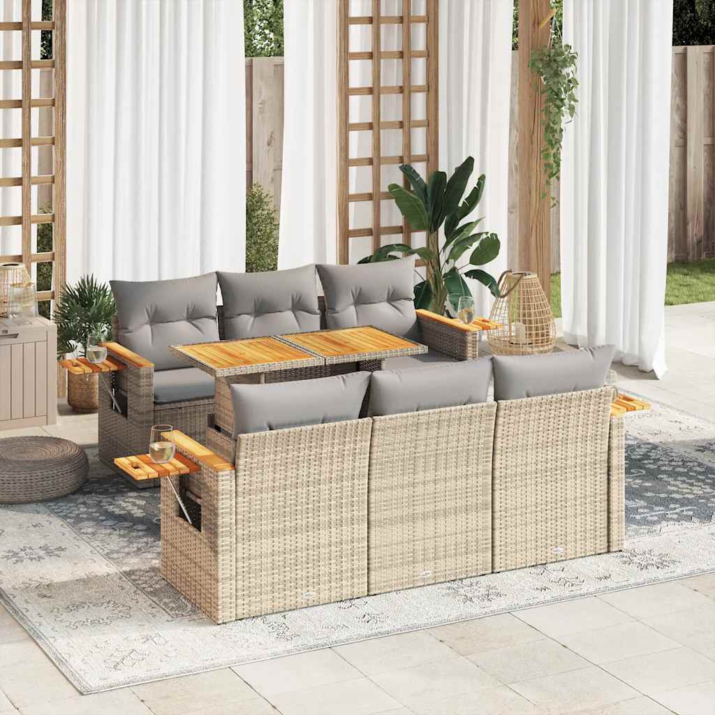 7-dijelni set vrtnih sofa s jastucima bež od poliratana bagrem