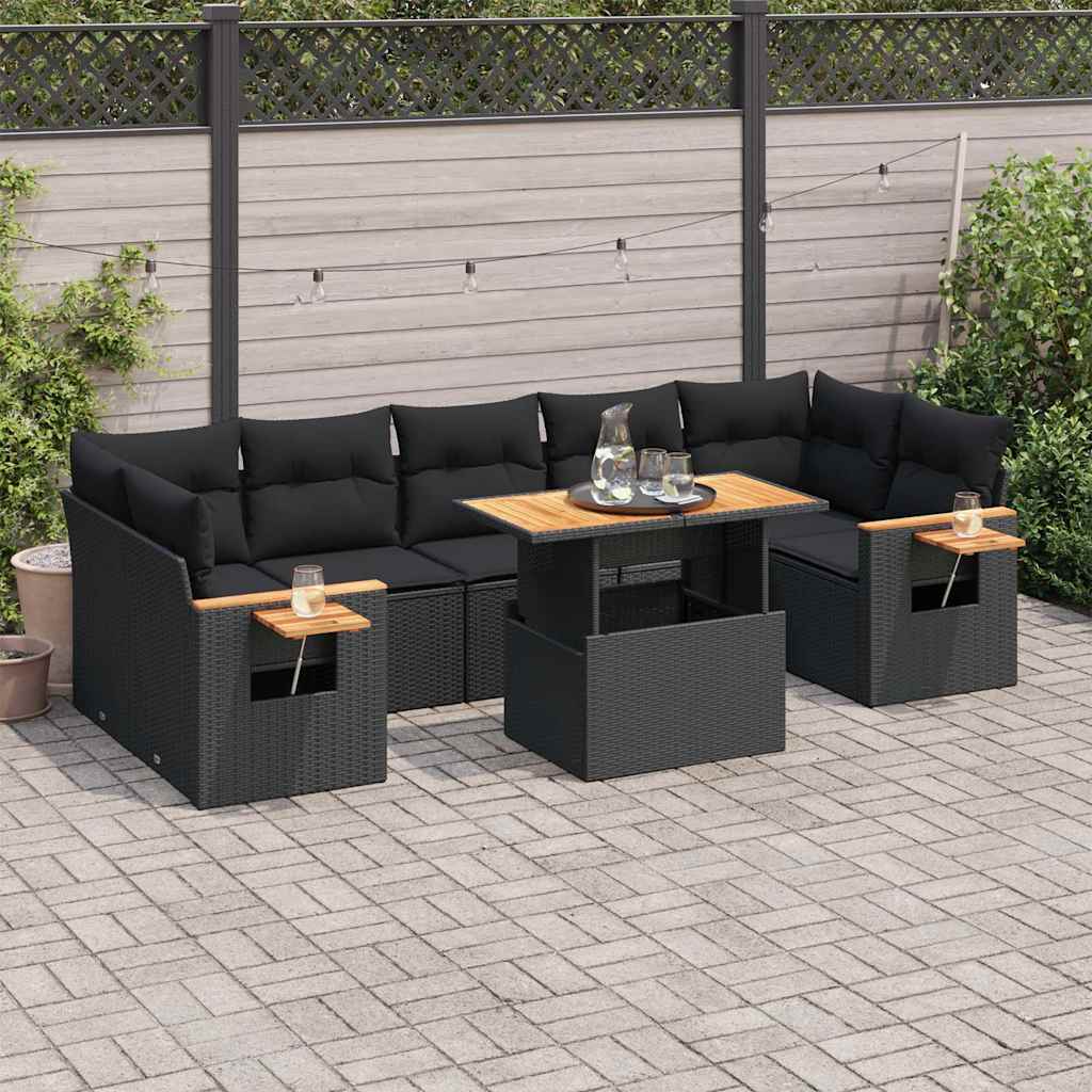 8-dijelni set vrtnih sofa od poliratana s jastucima crni bagrem