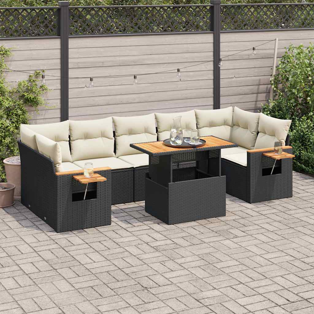8-dijelni set vrtnih sofa od poliratana s jastucima crni bagrem