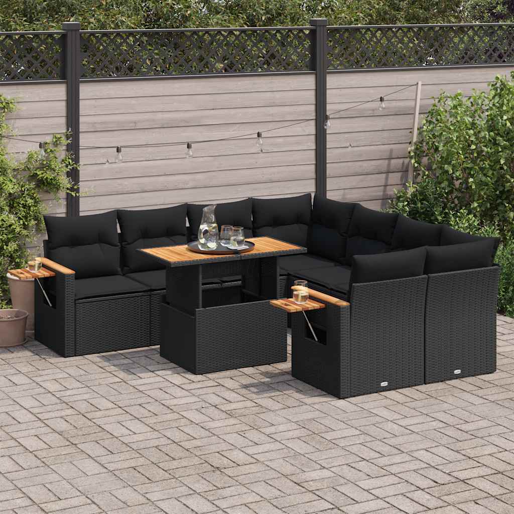 9-dijelni set vrtnih sofa s jastucima crni od poliratana bagrem