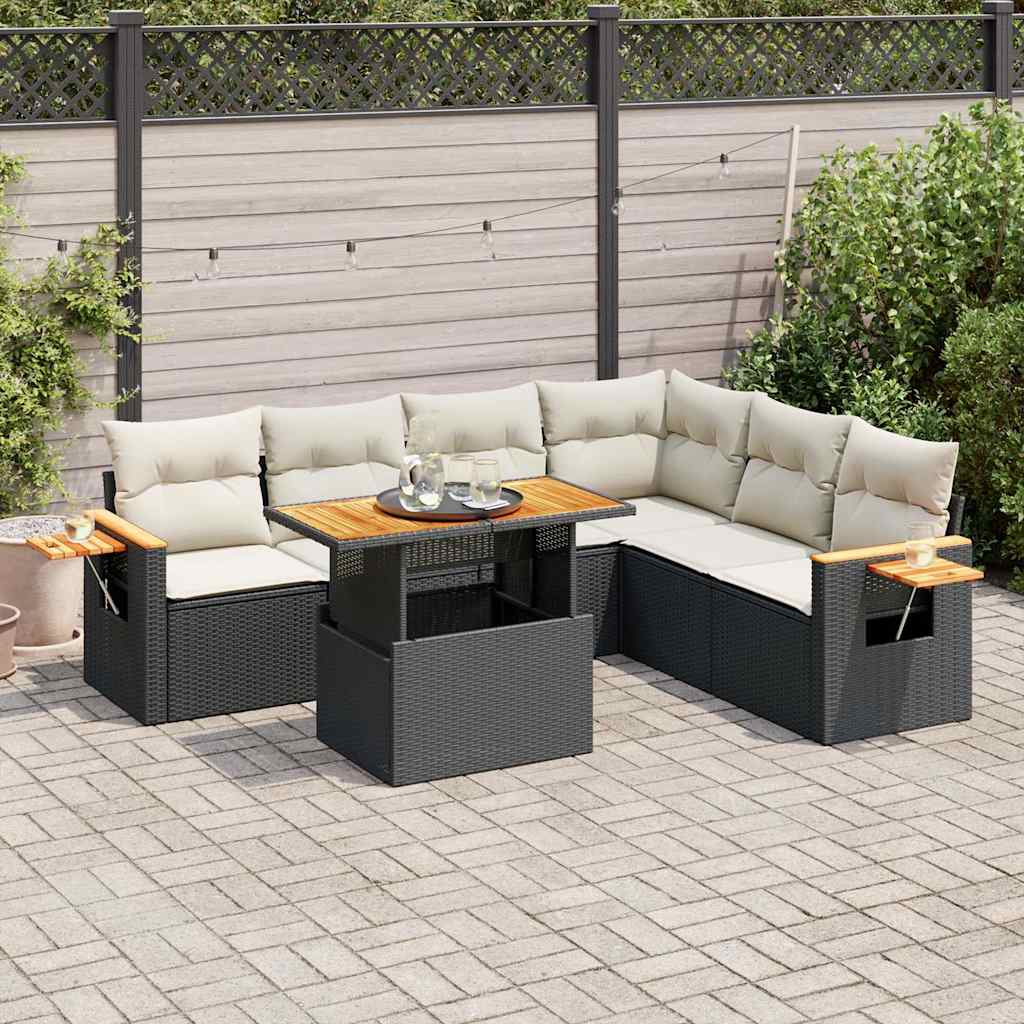 7-dijelni set vrtnih sofa od poliratana s jastucima crni bagrem