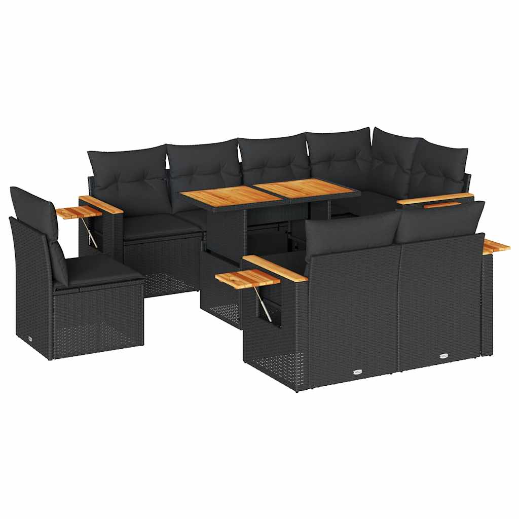 9-dijelni set vrtnih sofa s jastucima crni od poliratana bagrem