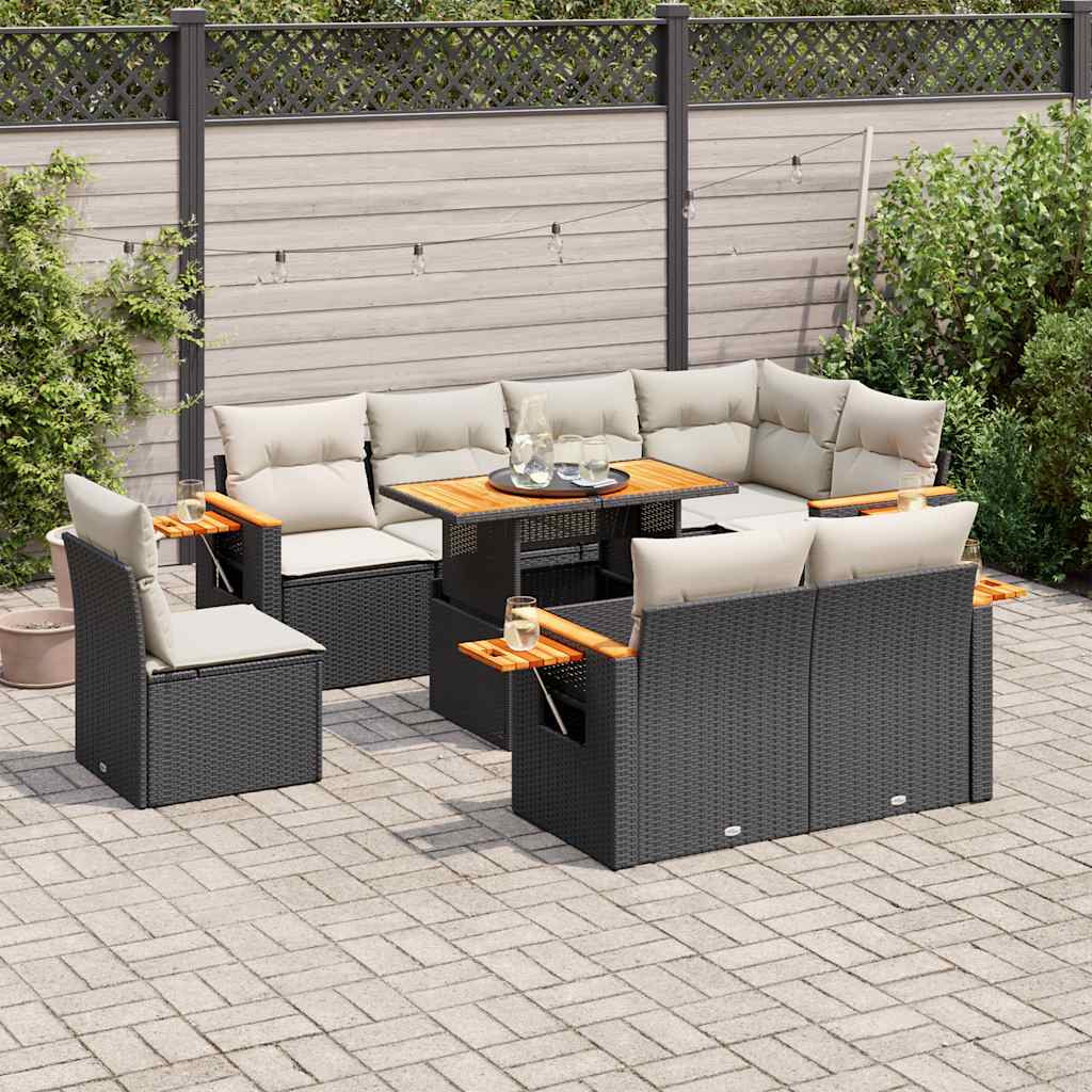 9-dijelni set vrtnih sofa s jastucima crni od poliratana bagrem