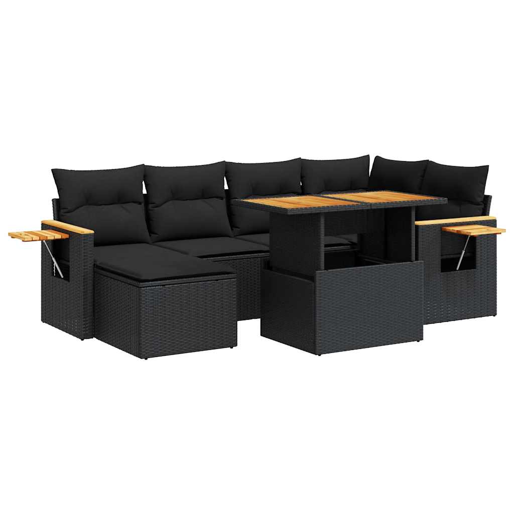 7-dijelni set vrtnih sofa od poliratana s jastucima crni bagrem