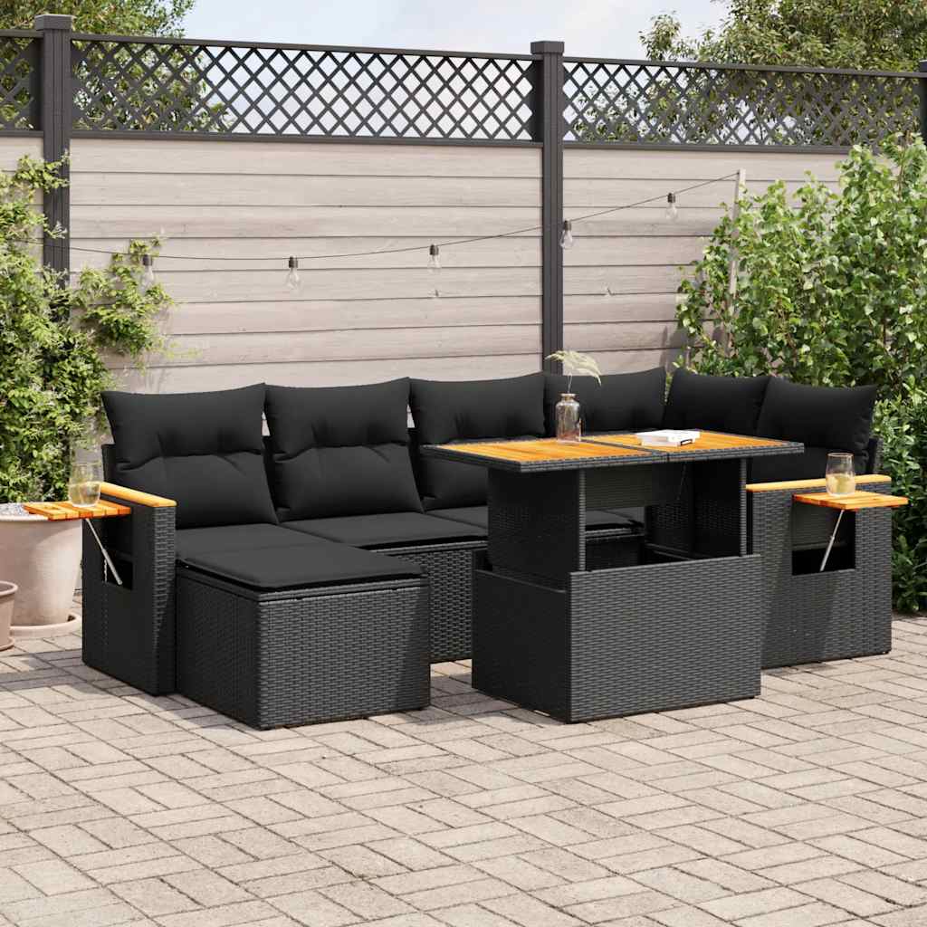 7-dijelni set vrtnih sofa od poliratana s jastucima crni bagrem