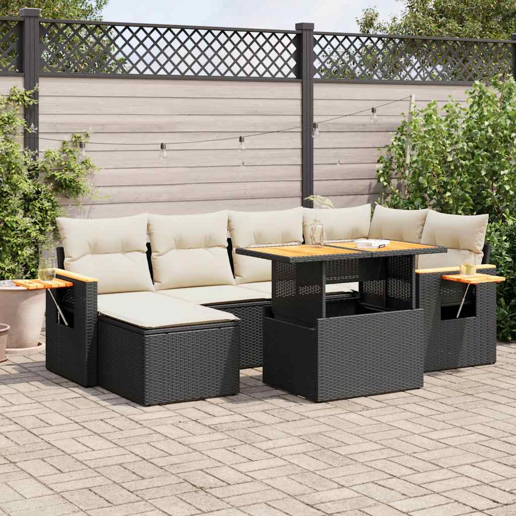 7-dijelni set vrtnih sofa od poliratana s jastucima crni bagrem