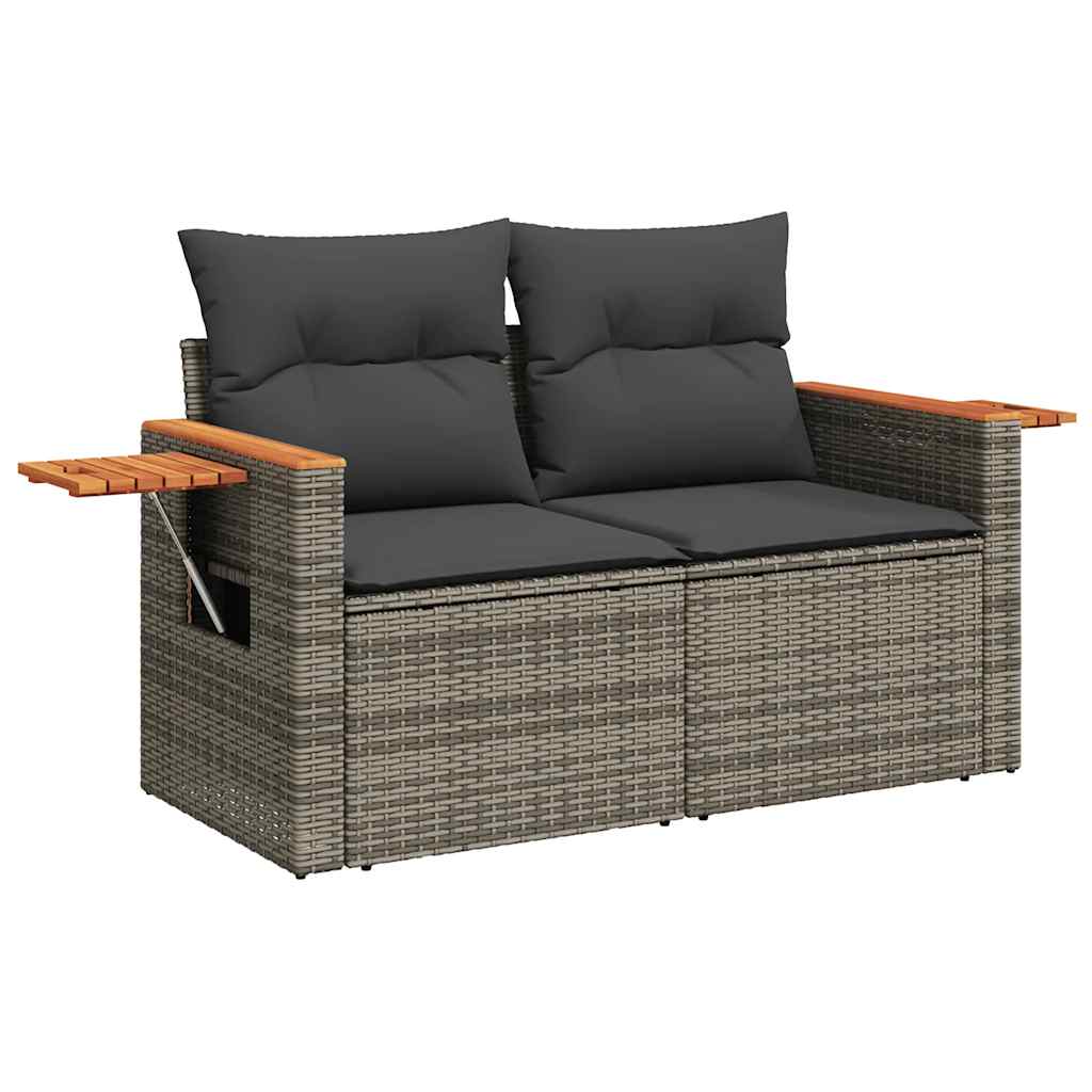 7-dijelni set vrtnih sofa poliratan i bagrem s jastucima sivi