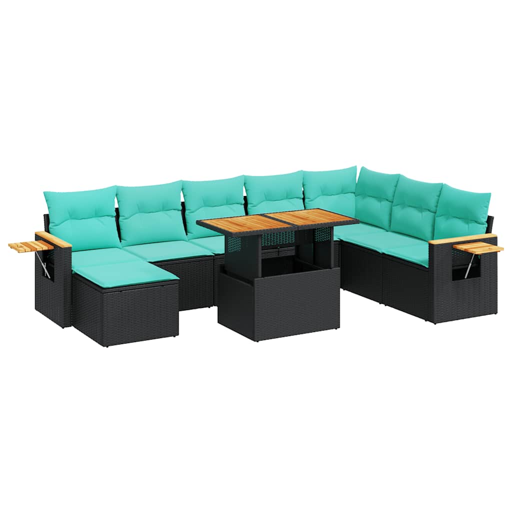 10-dijelni set vrtnih sofa s jastucima crni poliratana bagrem