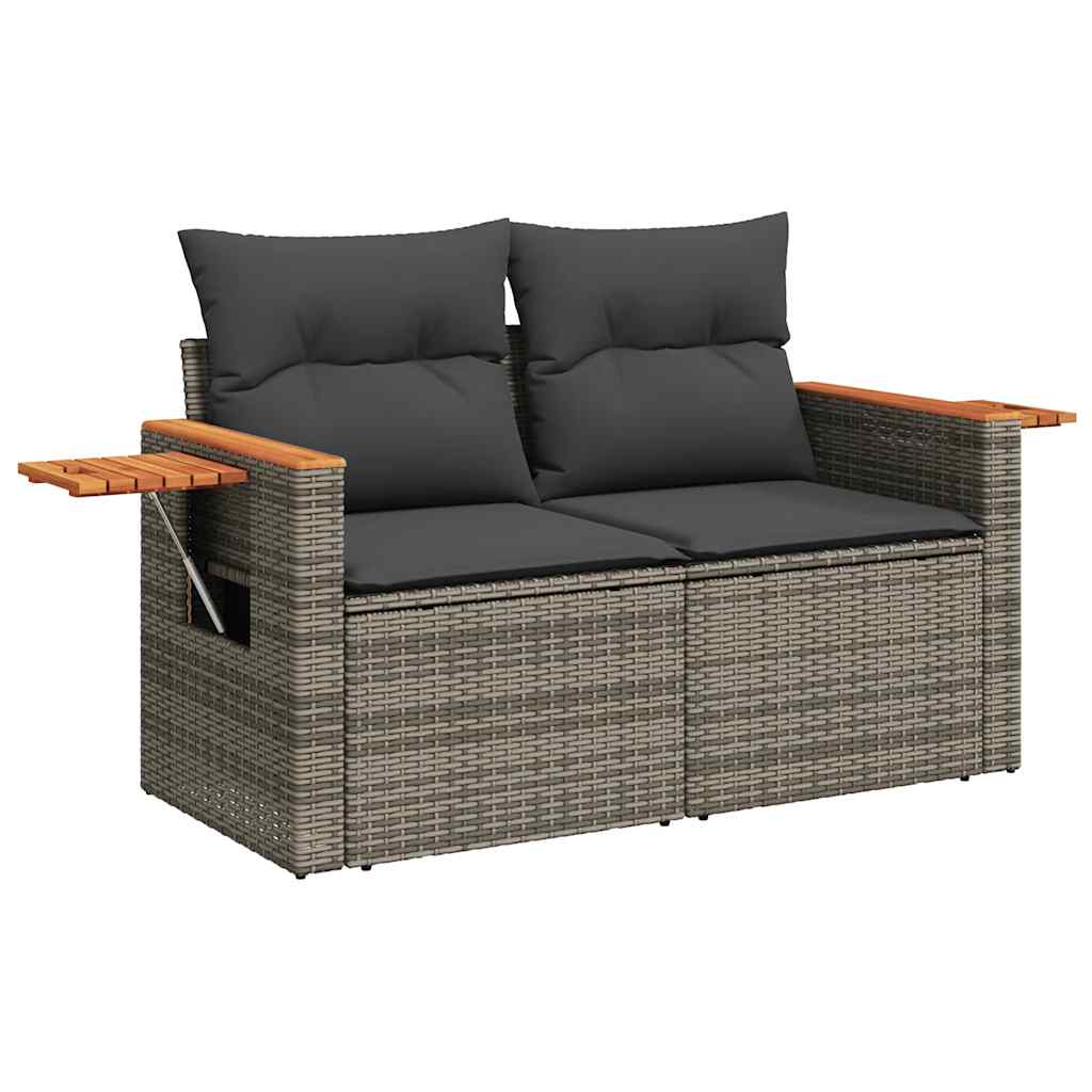 9-dijelni set vrtnih sofa poliratan i bagrem s jastucima sivi