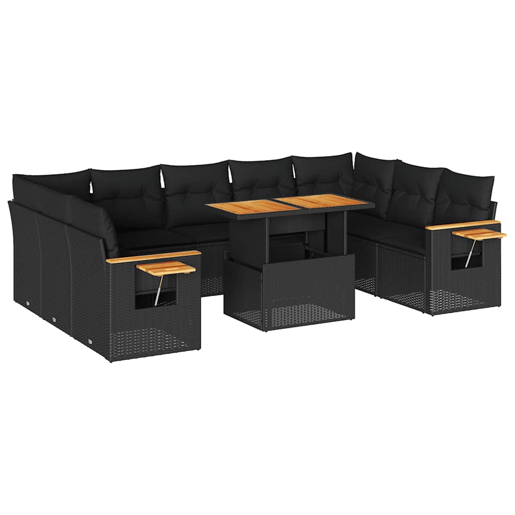 10-dijelni set vrtnih sofa s jastucima crni poliratana bagrem